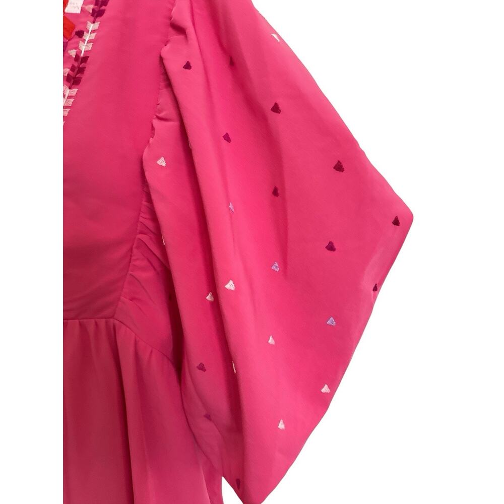 ENTRO BUBBLE SLEEVE DRESS Embroidered Size S Hot Pink - Picture 4 of 7